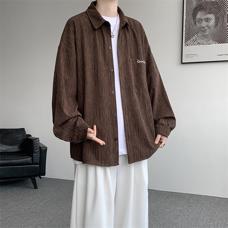 衬衫男秋季新款港风宽松大码灯芯绒扎染刺绣长袖衬衣CS8102-P42，男装衬衫，星座214-3