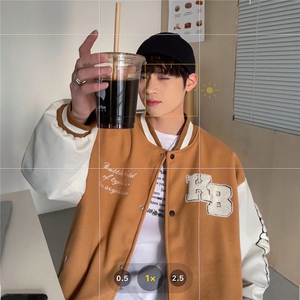 青少年棒球服外套男春秋宽松潮流撞色潮牌夹克JM02P65,白色毛毛绒短外套怎么搭配图片图片