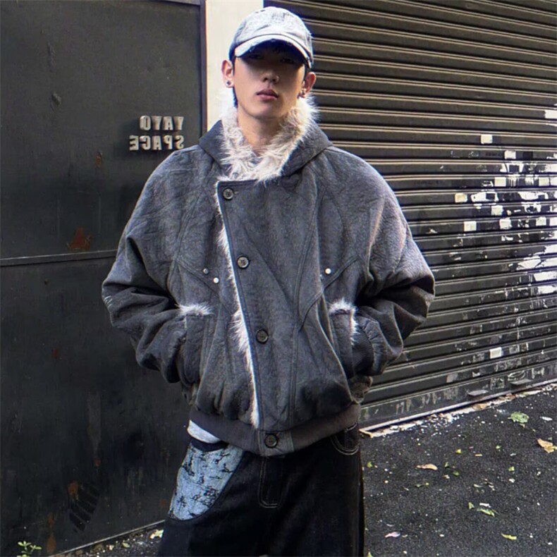 复古座山雕短款连帽毛领棉服女冬派克服棉衣外套网B135-P135,男装棉衣,星座910-1