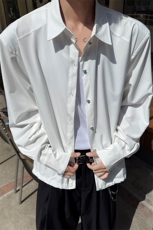 绿松石白色垫肩衬衫男款夏设计感高级感廓形冰丝衬衣cleanfit外套，男装防晒衣，电商A233-1