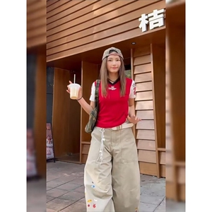 潮牌美式做旧水洗直筒牛仔裤复古宽松潮牌阔腿百搭长裤图片