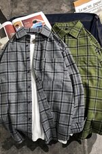 格子方领衬衫男长袖秋季微磨毛衬衣外套休闲寸衫DF02T，男装衬衫，电商A102