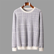 2025秋冬百搭时尚简约撞色提花线条格纹针织衫，男装羊绒套衫，盛欣羊绒