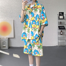 TZ1149-特48控88多色海滩冰丝凉感大码套装衬衫速干运动两件套，男装休闲套装，电商A059