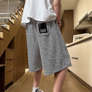 港风短裤男士夏季新款条纹设计感宽松休闲运动五分裤图片