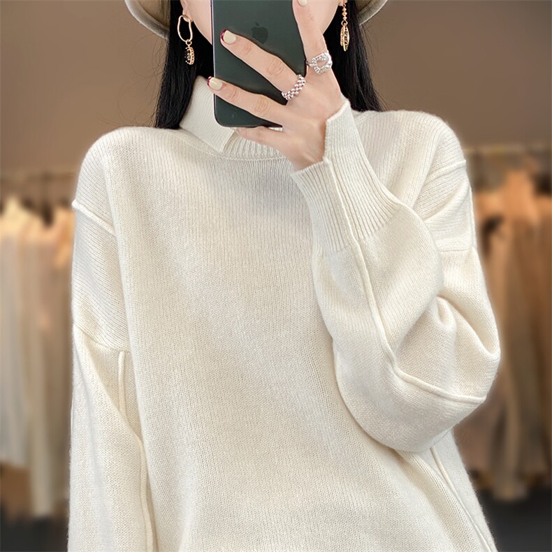 女士秋冬季新款七针加厚小翻领羊毛衫图片