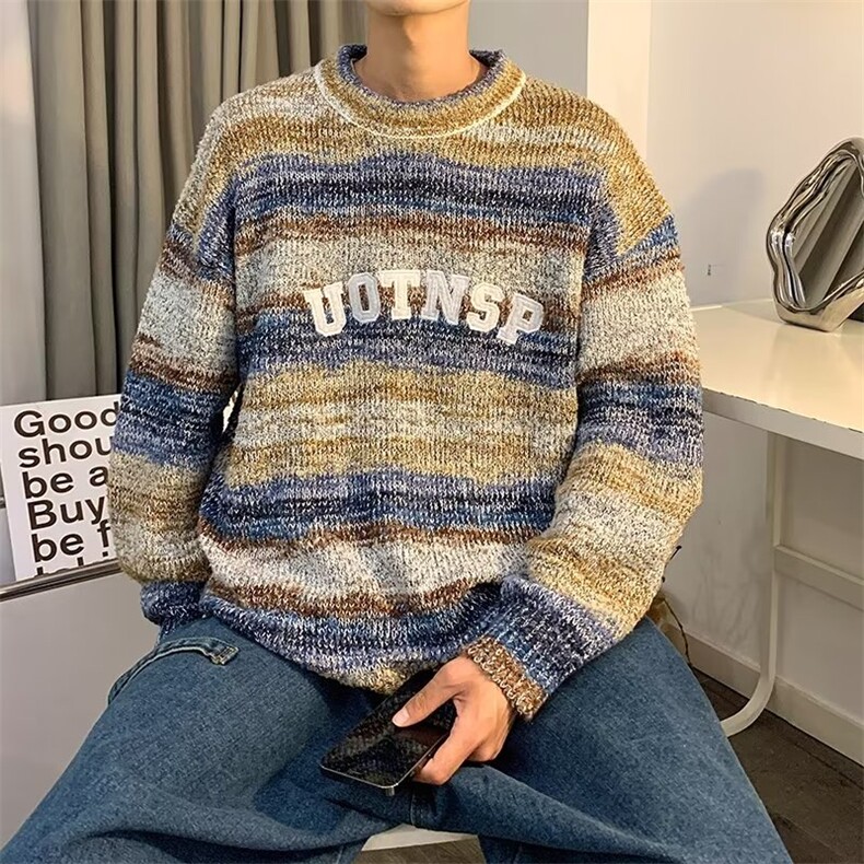 美式复古撞色毛衣男秋冬季学生街头慵懒风小众设计针织衫ins潮,男装针织衫/毛衣,星座716-3