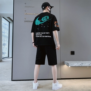 夏季新款短袖T恤套装两件套青少年宽松韩版潮流男装F310P58图片