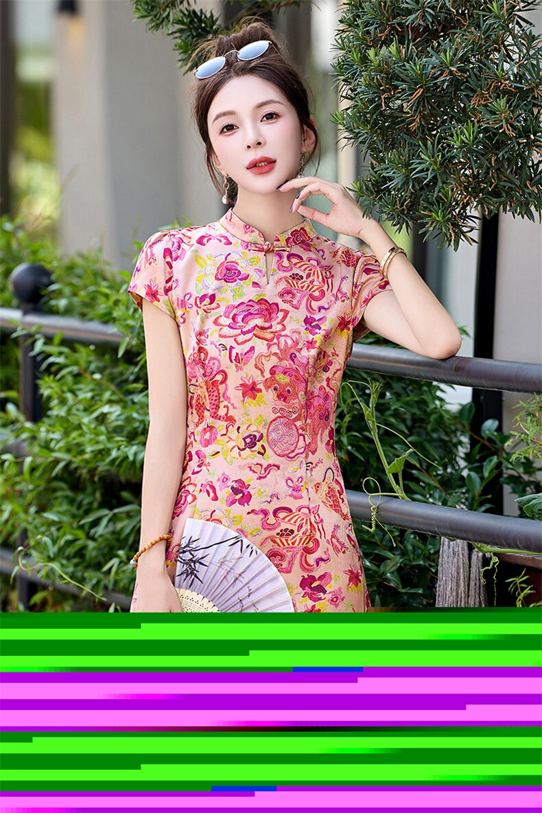 时尚连衣裙女夏季2026新款新中式盘扣立领提花小个子连衣裙,女装连衣裙,美沁
