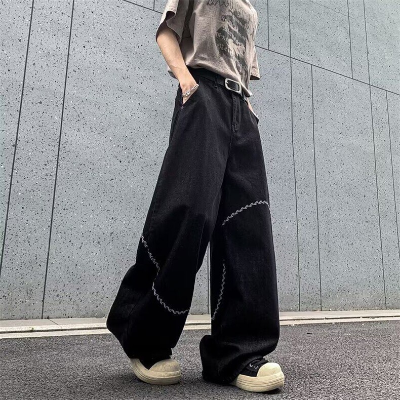 刺绣牛仔裤男女2025夏季街头中性风设计感刺绣阔腿拖地裤9260P58,男装牛仔裤,星座410-2