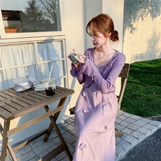 紫色开衫法式浪漫吊带连衣裙套装女夏2025新款甜美温柔风流行长裙，女装连衣裙，红龙果