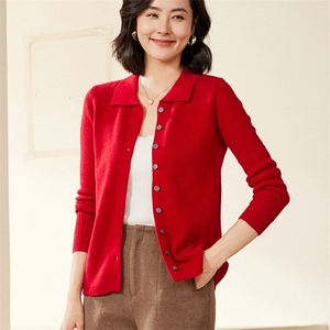 2024秋装新款女装翻领单排扣羊毛开衫,兔子女装穿搭图片
