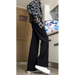 美式高街cleanfit廓形西裤黑色休闲裤男女直筒微喇vibe裤子图片