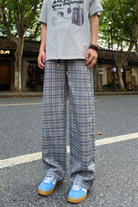 （现货）A429-YK199特批40  夏季格子美式宽松男垂感休闲裤图片