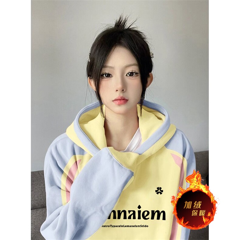 抖音得物供货 提供视频秋冬重磅美式宽松接拼连帽卫衣32179图片