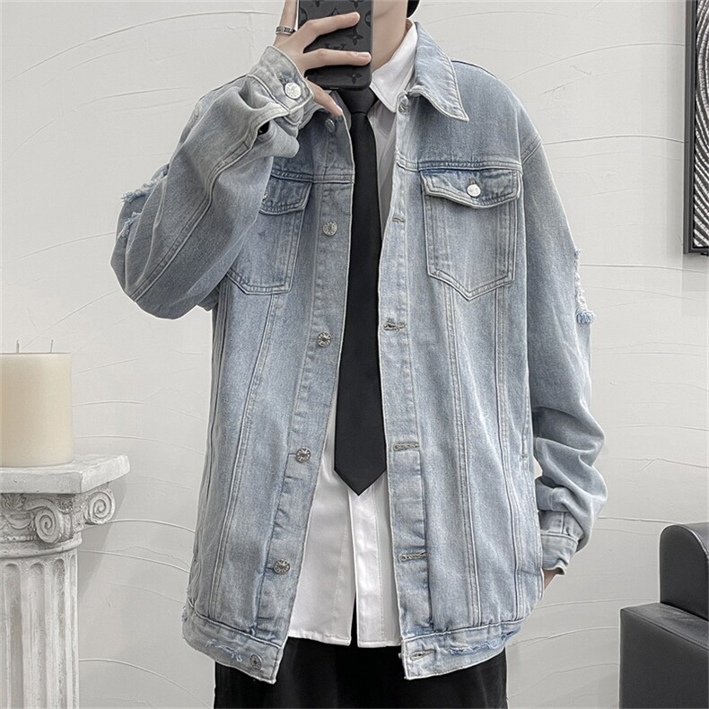 潮流牛仔夹克潮男春季宽松版方领夹克W318P55,男装夹克,星座1116-2