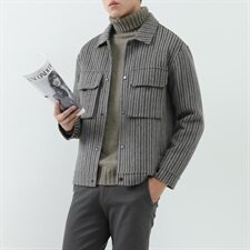 真模阿尔巴卡双面羊绒条纹翻领外套毛呢大衣男Y8889P315控428，男装毛呢大衣，电商D230