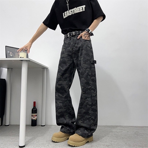 高街vibe迷彩弯刀牛仔裤显瘦垂感美式新款宽松直筒阔腿裤HG87 P42图片