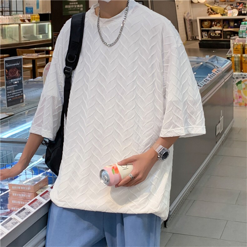 冰丝七分袖t恤短袖男ins潮牌设计感小众高级感男装T0557-P30,男装T恤,星座308B-1