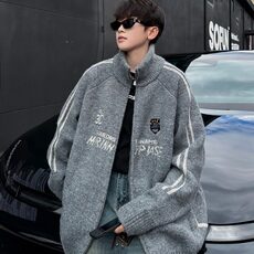 三条杠拼色刺绣开衫毛衣针织衫秋冬运动风立领外套潮MY320，男装针织衫/毛衣，星座1116A-1（原606A）