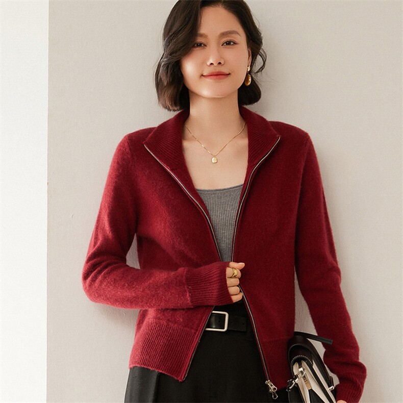时尚高领加厚羊绒开衫显瘦保暖女士外套,女装羊绒衫,尚达羊绒