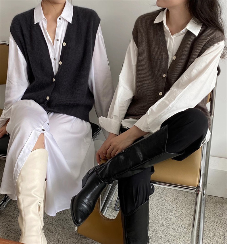 羊绒背心马甲针织开衫女v领宽松日系秋季叠穿羊毛坎肩马夹外搭图片