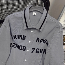 1中性竖条纹大码M-5XL日系港风情侣七分袖衬衫男QCS7018P45控68，男装衬衫，星座226-2