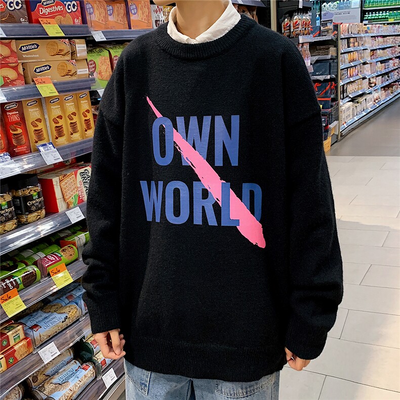 1港风新款宽松休闲中性情侣潮流印花毛衣男外套7672P48加绒P55,男装针织衫/毛衣,星座226-2