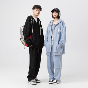抖音 仿麂皮绒美式慵懒风宽松休闲时尚情侣款运动套装987-P80图片