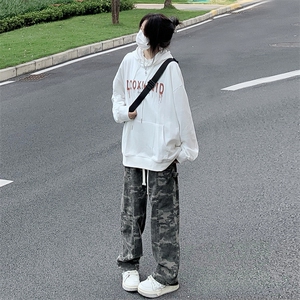 高街迷彩松紧腰抽绳工装裤男宽松休闲直筒阔腿裤 K909-P60图片