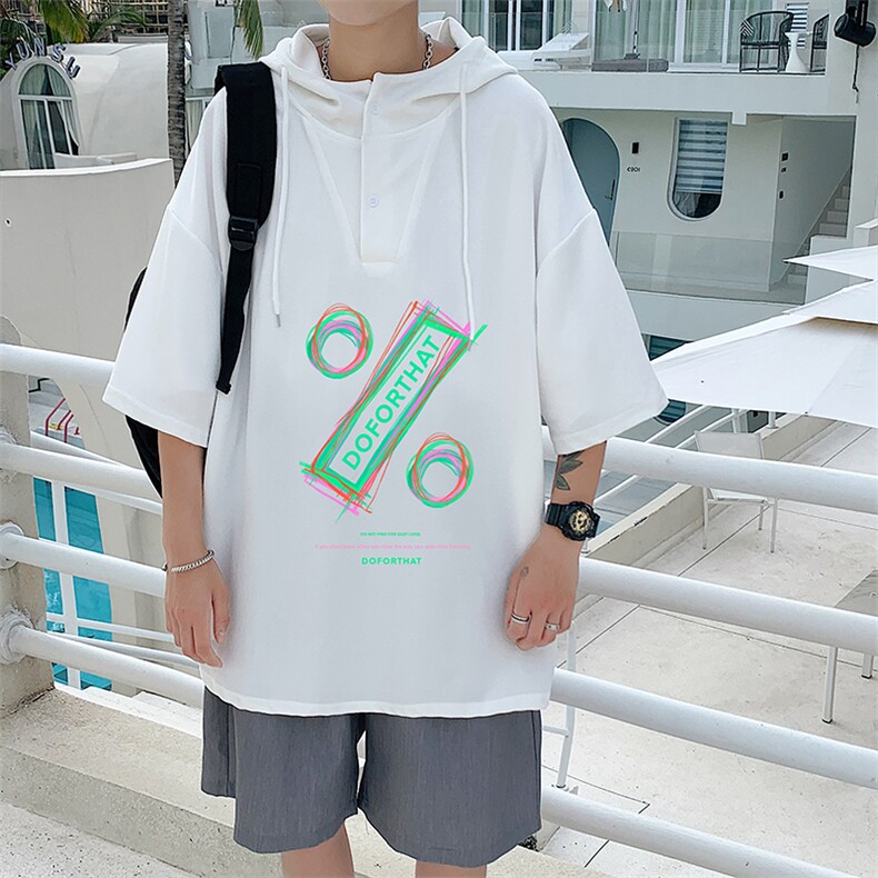 LD54171-P45连帽短袖t恤男大码胖子带帽五分袖中袖,男装T恤,电商A040