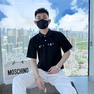 刺绣Polo衫男痞帅短袖翻领T恤2023男装夏季薄款帅气衣服 T224图片