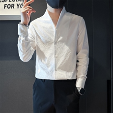 店主风立领衬衫男长袖高级感修身英伦社会小伙301C-CS08-P58控78，男装衬衫，星座301C（原B323）