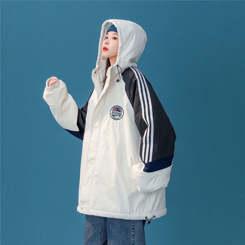 中性韩版校园拼色加厚连帽棉衣棉服216-2-BK50-P128控158藏青，女装棉衣/棉服，星座716-1