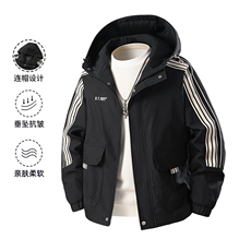 立体得物秋季新款宽松连帽三条杠夹克休闲外套A436-JK2588-P70，男装夹克，电商A436