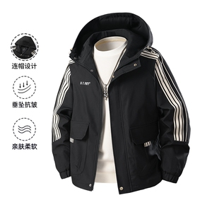 立体得物秋季新款宽松连帽三条杠夹克休闲外套 A436-JK2588-P70图片