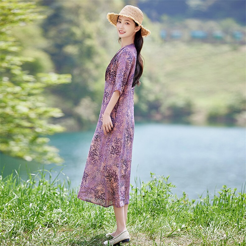 2026年夏季女士短袖休闲日常聚会表白沙滩逛街文艺/优雅婚礼居家,女装连衣裙,江南依恋