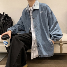 2023新款潮流翻领牛仔夹克男秋季宽松水洗痞帅外套W1731-P60，男装夹克，星座512-2