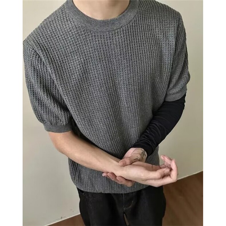新款华夫格针织短袖T恤男圆领短袖休闲百搭半袖上衣M98,男装T恤,星座1116A（原606A-3）