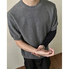 新款华夫格针织短袖T恤男圆领短袖休闲百搭半袖上衣M98，男装T恤，星座1116A（原606A-3）