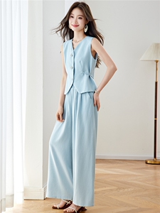 现货！阔腿裤套装女2026夏季新款大方得体职业气质休闲小香风套裤图片