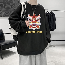 华夫格卫衣圆领卫衣男大码长袖t恤男外套HW76185-P30加绒款-P40，男装卫衣，电商A040