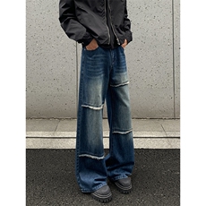 2025秋季新款外景美式毛边拼接牛仔裤M-5XLGK25997-P50，男装牛仔裤，电商A022