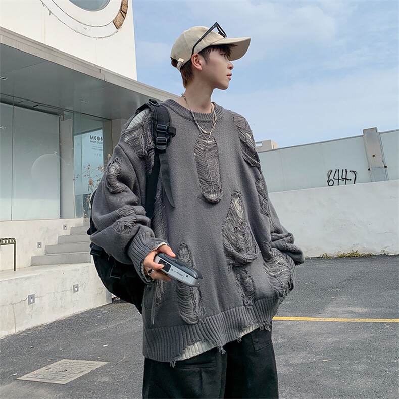 破洞毛衣男宽松潮流日系休闲开叉针织衫线衣外套外穿MY0157-P48,男装针织衫/毛衣,星座308B-2
