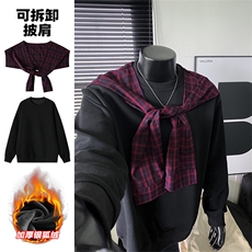 重磅420g华棉可拆卸披肩保暖银狐绒男卫衣W5423J加绒-特P55控108，男装棉衣，电商A001
