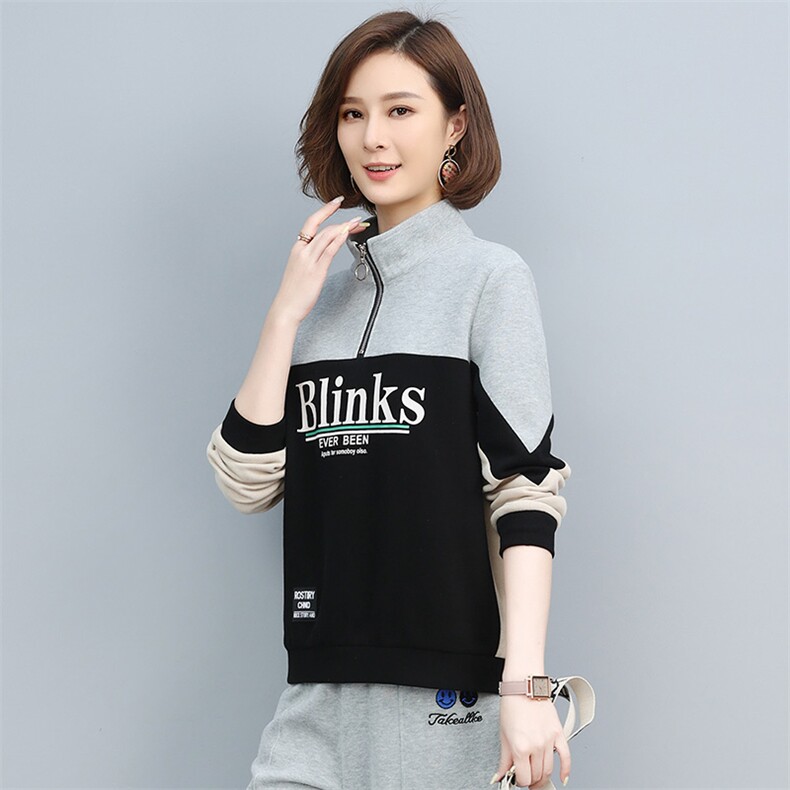 2022春季新款时尚休闲气质立领个性拉链门襟宽松舒适卫衣，女装T恤，丽影随形