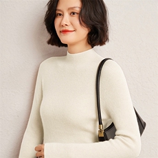 2025春秋新款羊绒衫女100纯羊绒精纺纯色简约针织套衫半高领上衣，女装羊绒衫，广悦羊绒