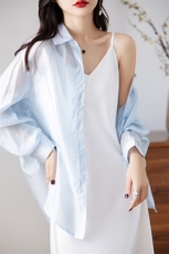 2025年春季百搭长袖翻领直筒型单排多扣纯色防晒衫女衬衫款外套，女装衬衫，亿美羊绒