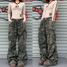 T09-P47美式复古褶皱多口袋迷彩工装牛仔裤女高街潮牌显瘦，男装牛仔裤，电商B323A