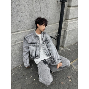 JK8352LL-特P80  Cleanfit烟灰色短款牛仔外套男美式工装夹克图片